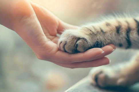 Tierschutz Person Holding Cat With Paw Raised Up