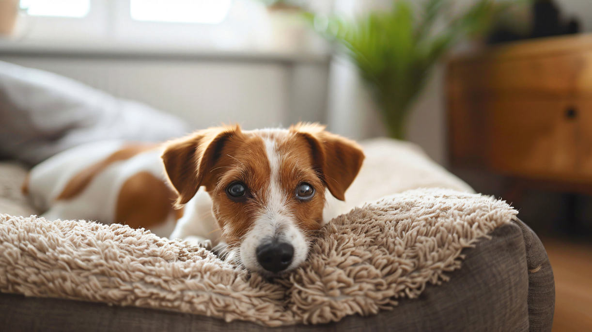 Adoption Dog Laying Couch With Brown White Dog Laying Its Back